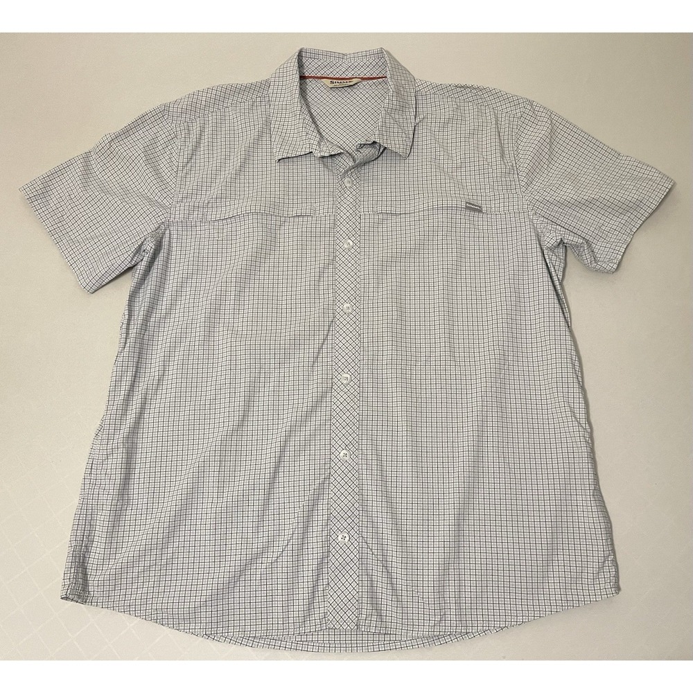 Simms Men's XL Plaid Short Sleeve Casual Button Down Fishing Shirt Cooling brrr